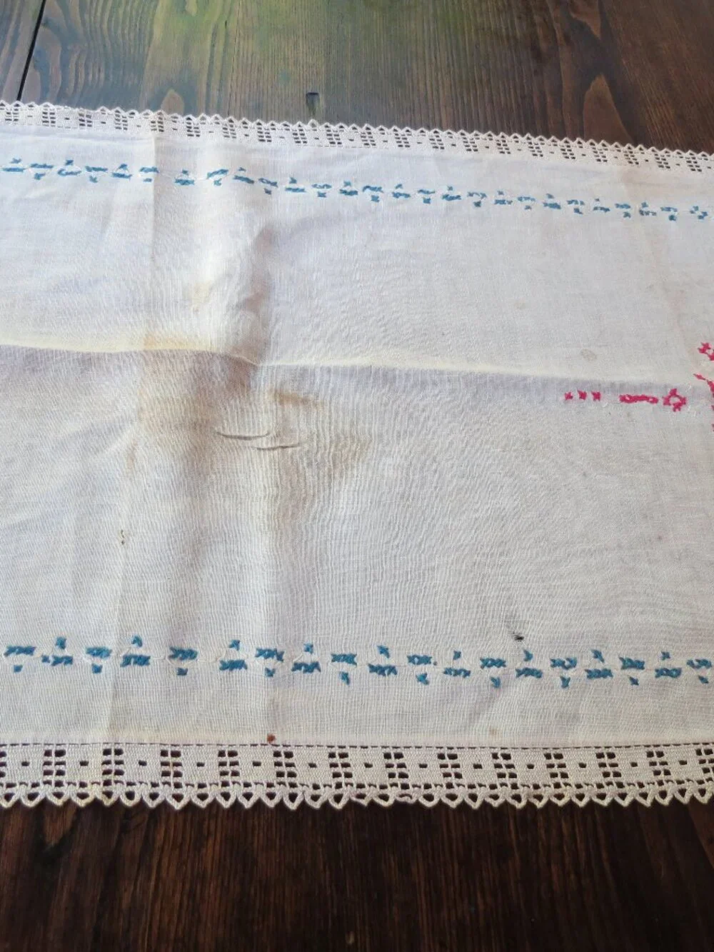 Dragon Bird Vintage Needlepoint Table Runner Linen 46x16.5
